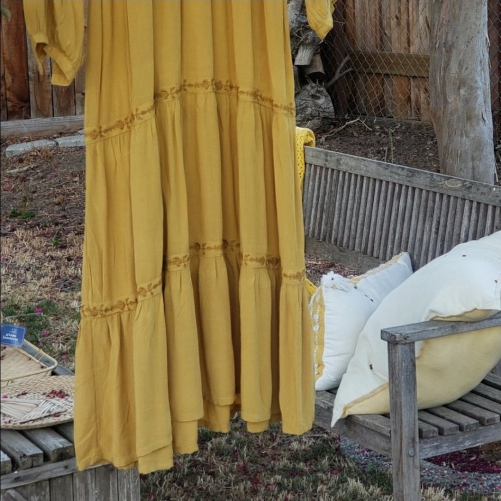 Boho Embroidered Maxi Dress - Mustard - Picture 10 of 13